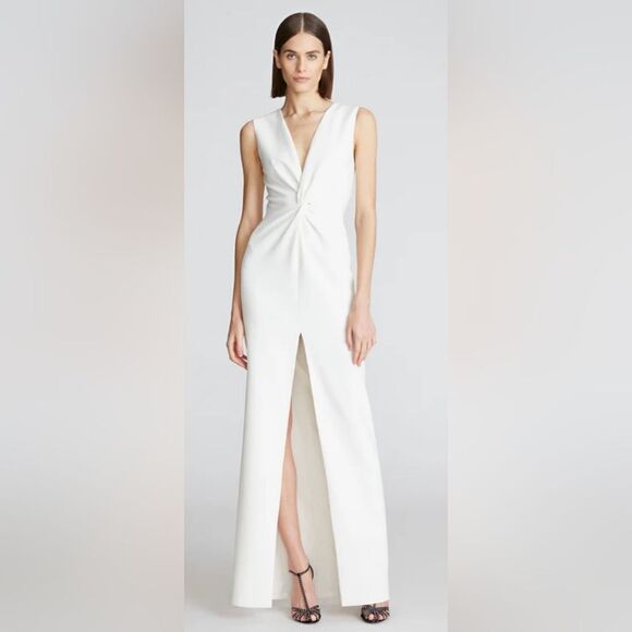 HALSTON Melanie Gown In Stretch Crepe NWT size 12 White - Picture 1 of 6